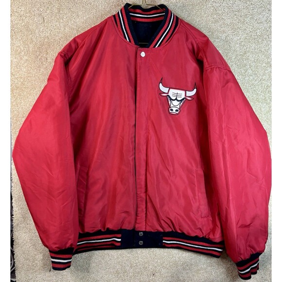 Vintage CHICAGO BULLS  2XL Reversible Red / Black Snap Up NBA JH Design Jacket - Picture 6 of 14